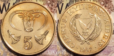 Кипр 5 центов 1987 года, KM# 55.2, a094-065