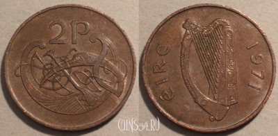 Ирландия 2 пенса 1971 года, KM# 21, 099-057