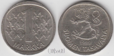 Финляндия 1 марка 1989 года, KM# 49a, 134-031