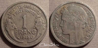 Франция 1 франк 1948 года, см. сост., 87-034a
