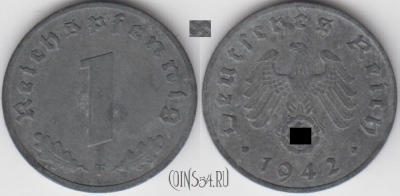 Германия (Третий рейх) 1 рейхспфенниг 1942 года F, KM 97