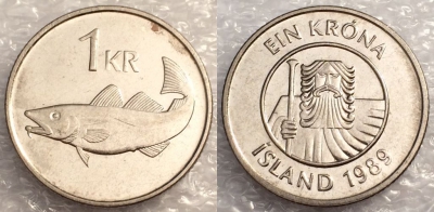 Исландия 1 крон 1989, см. состояние, 77-017a