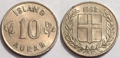 Исландия 10 эйре 1962 года, KM# 10, 072-029b