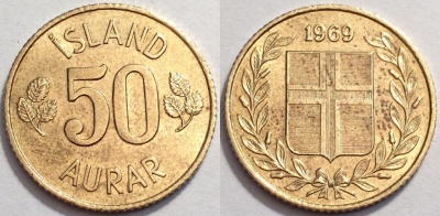 Исландия 50 эйре 1969 года, KM# 17, 72-026b