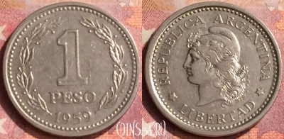 Аргентина 1 песо 1959 года, KM# 57, 302o-071