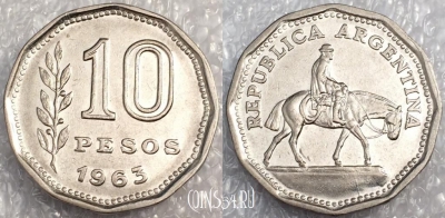 Аргентина 10 песо 1963 года, KM# 60, a079-014