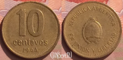 Аргентина 10 сентаво 1994 года, KM# 107, 077o-032