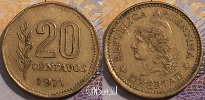 Аргентина 20 сентаво 1971 года, KM# 67, 198-112