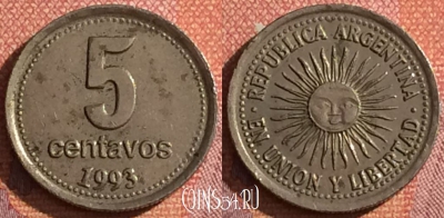 Аргентина 5 сентаво 1993 года, KM# 109a, 043h-053