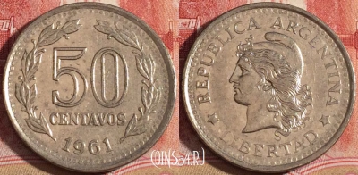 Аргентина 50 сентаво 1961 года, KM# 56, 219-088