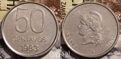 Аргентина 50 сентаво 1983 года, KM# 90, UNC, 240-070