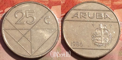 Аруба 25 центов 1986 года, KM# 3, 276a-078