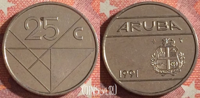 Аруба 25 центов 1991 года, KM# 3, 353-004