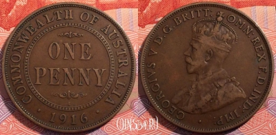 Австралия 1 пенни 1916 года, KM# 23, a139-108