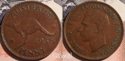 Австралия 1 пенни 1938 года, KM# 36, a063-125