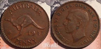 Австралия 1 пенни 1941 года, KM# 36, a063-127 ♛