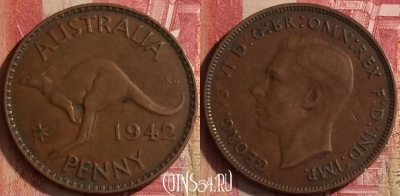 Австралия 1 пенни 1942 года, KM# 36, 455o-018