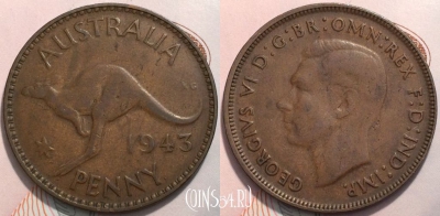 Австралия 1 пенни 1943 года, KM 36, 118-121