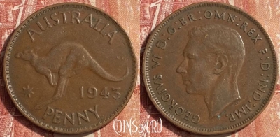 Австралия 1 пенни 1943 года, KM# 36, 453o-090 ♛