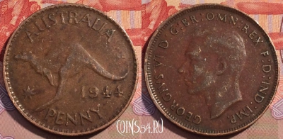 Австралия 1 пенни 1944 года, KM# 36, 097b-080