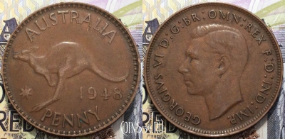 Австралия 1 пенни 1948 года, KM 36, 124-078