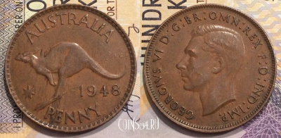 Австралия 1 пенни 1948 года, KM# 36, 153-131