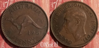 Австралия 1 пенни 1951 года, KM# 43, 439-009