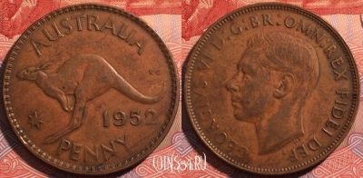 Австралия 1 пенни 1952 года, KM# 43, 175-121 ♛