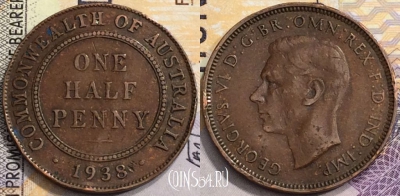 Австралия 1/2 пенни 1938 года, KM# 35, a080-113
