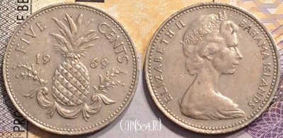 Багамы 5 центов 1969 года, КМ 3, 145-029