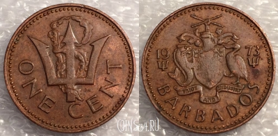 Барбадос 1 цент 1973 года, KM# 10, 77-019b