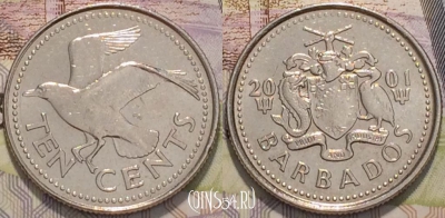 Барбадос 10 центов 2001 года, КМ 12, 118-018