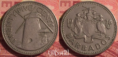 Барбадос 25 центов 1978 года, KM# 13, 299i-024
