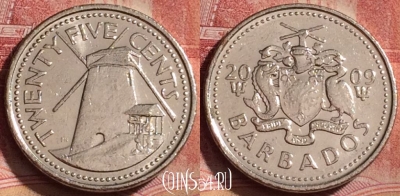 Барбадос 25 центов 2009 года, KM# 13a, 330k-111