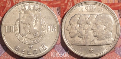 Бельгия 100 франков 1951 года, Серебро, KM# 139