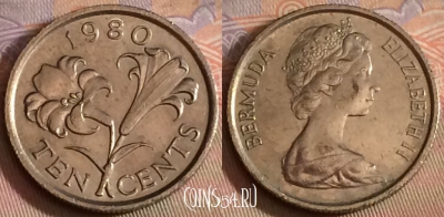 Бермудские Острова 10 центов 1980 года, KM# 17, 270b-130