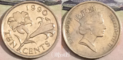 Бермуды 10 центов 1990 года, KM# 46, 166-104