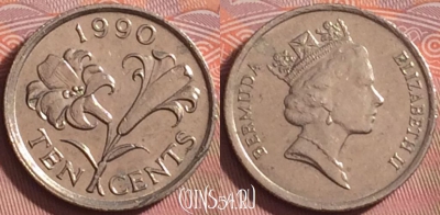 Бермудские Острова 10 центов 1990 года, KM# 46, 189k-037