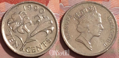 Бермудские Острова 10 центов 1990 года, KM# 46, 236a-124