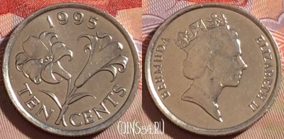Бермудские Острова 10 центов 1995 года, KM# 46, 087b-100