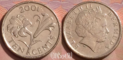 Бермудские Острова 10 центов 2001 года, KM# 109, 258k-125