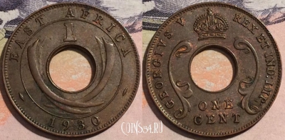 Восточная Африка 1 цент 1930 года, KM# 22, 171-097