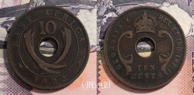 Восточная Африка 10 центов 1922 года, KM# 19, 165-047
