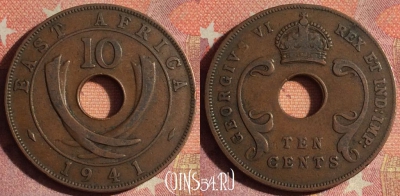 Восточная Африка 10 центов 1941 года, KM# 26, 171i-128
