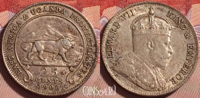 Британская Восточная Африка 25 центов 1906 г., Ag, 084b-019