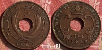 Восточная Африка 5 центов 1942 года, KM# 25, 455o-034
