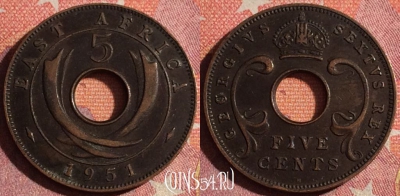 Восточная Африка 5 центов 1951 года, KM# 33, 364-134