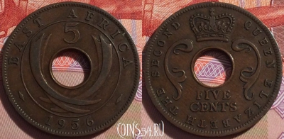 Восточная Африка 5 центов 1956 года, KM# 37, 093b-144
