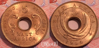 Британская Восточная Африка 5 центов 1964 года, KM# 39