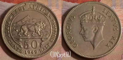 Восточная Африка 50 центов 1949 года, KM# 30, 270b-013